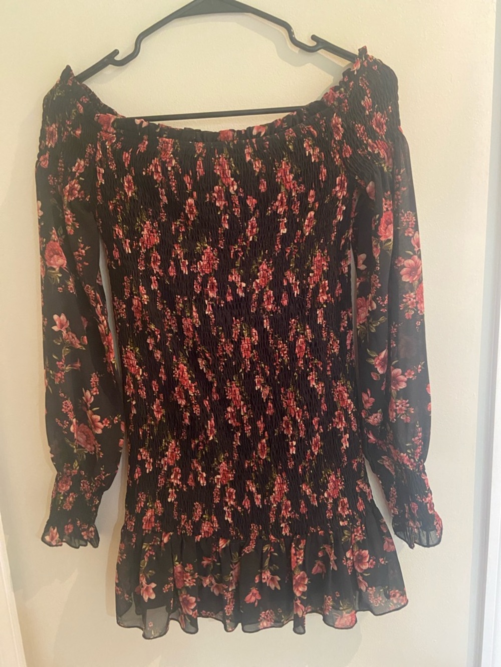Forever 21 Black Mini Dress with Pink Floral Print